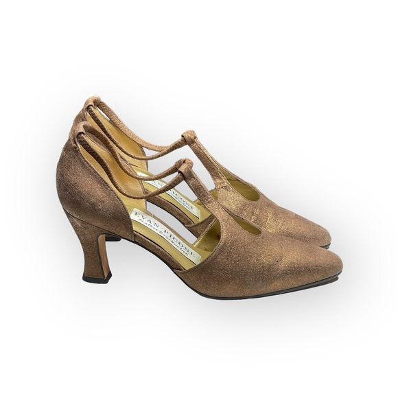 Vintage: Evan Piccone 𖣊 T Strap D’Orsay Heels 𖣊 Textured Metallic Bronze 𖣊 7M - Picture 2 of 16